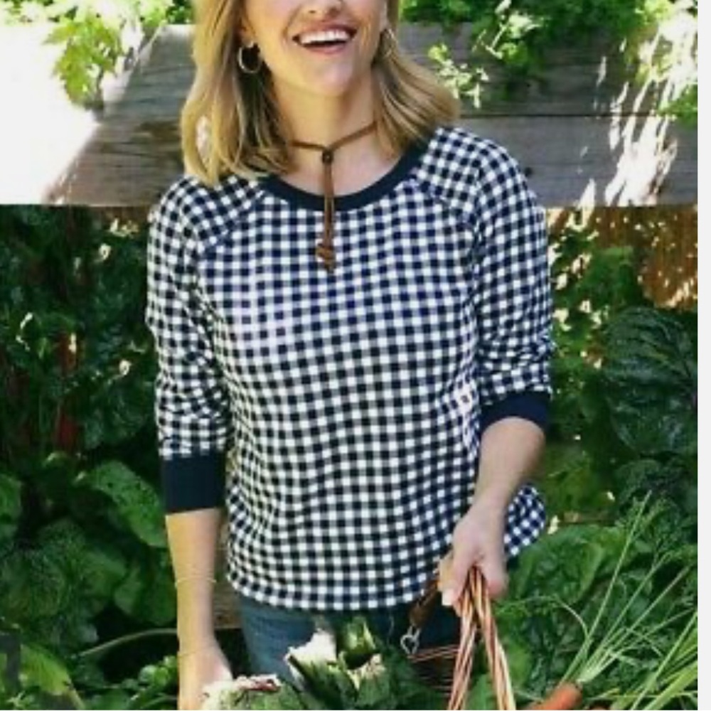 Draper James Black and White Gingham Crewneck Sweater